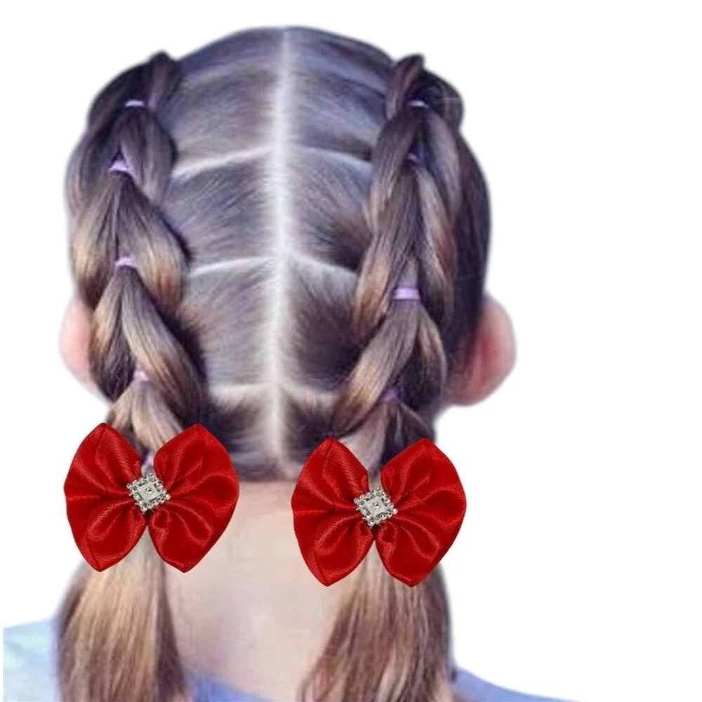 Hair Bow Set 2 Ponytail For Girls Red 2.5x3 Inch New